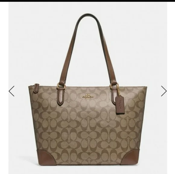 New Coach Zip Top Tote In Signature Canvas khaki nwt - Picture 11 of 11